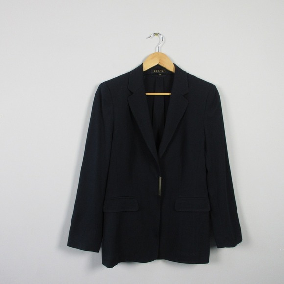 Escada Women's Blazer 38 Blue Virgin Wool Jacket Navy Minimalist Designer 496 - Picture 1 of 15